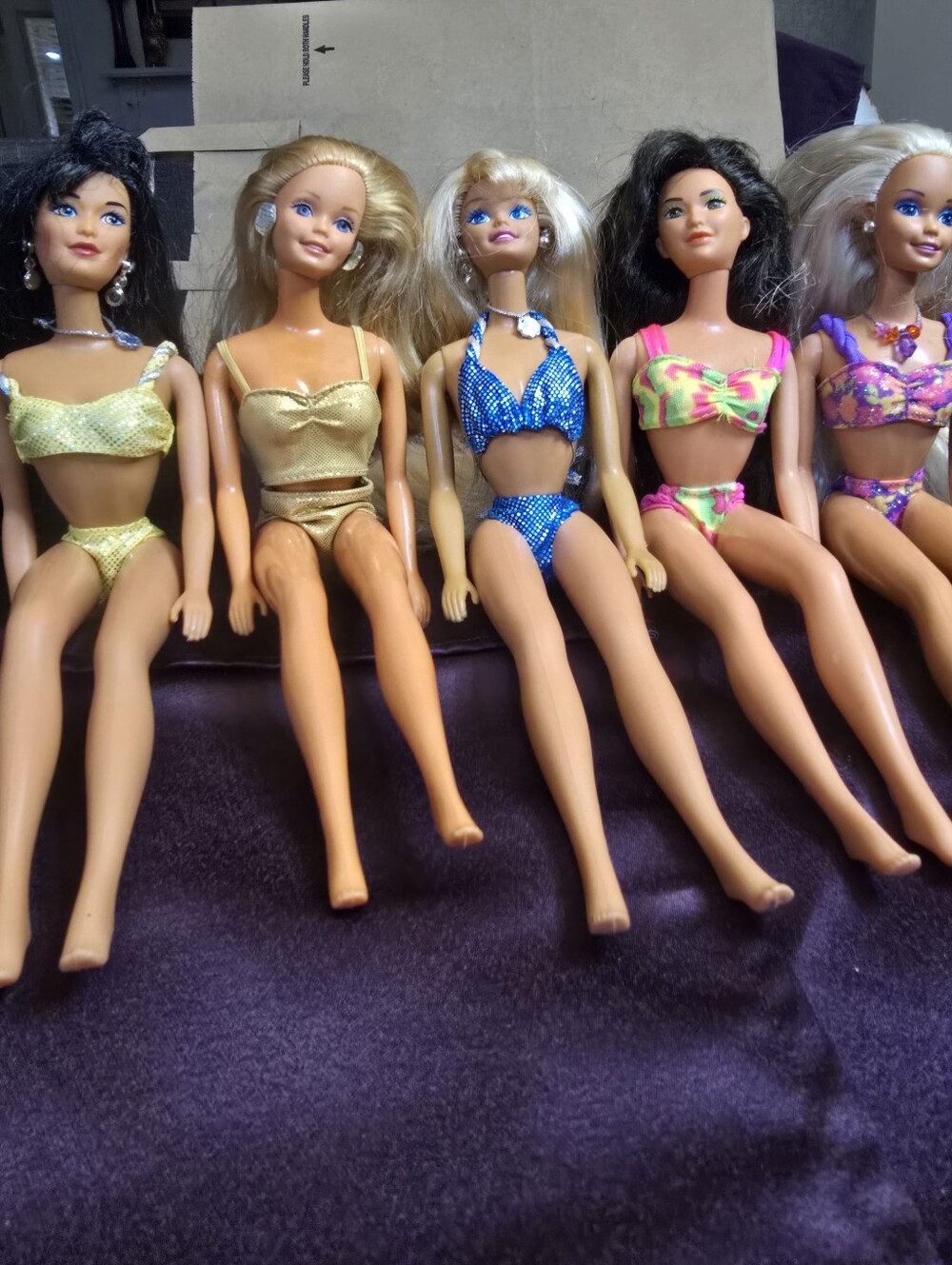 Five Barbies Wearing Their Binkins From The 90s.